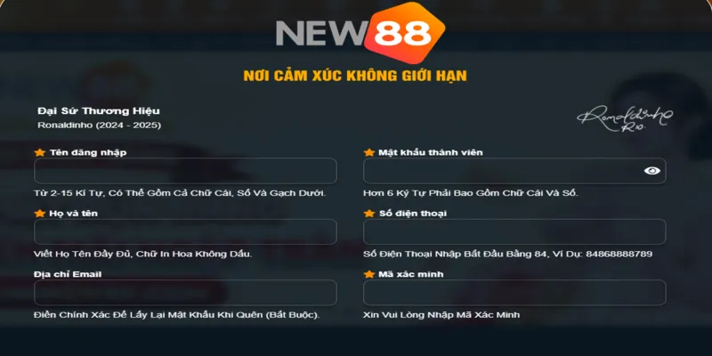 Trình tự các bước đăng ký tài khoản NEW88